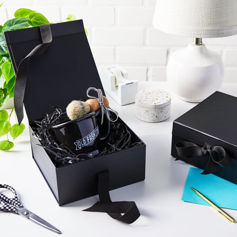 Hallmark Medium Gift Boxes with Bow and Shredded Paper Fill, Pack of 2 (Black 8 inch Box) for Weddings, Graduations, Birthdays, Father's Day, Groomsmen Gifts, All Occasion - Image 2