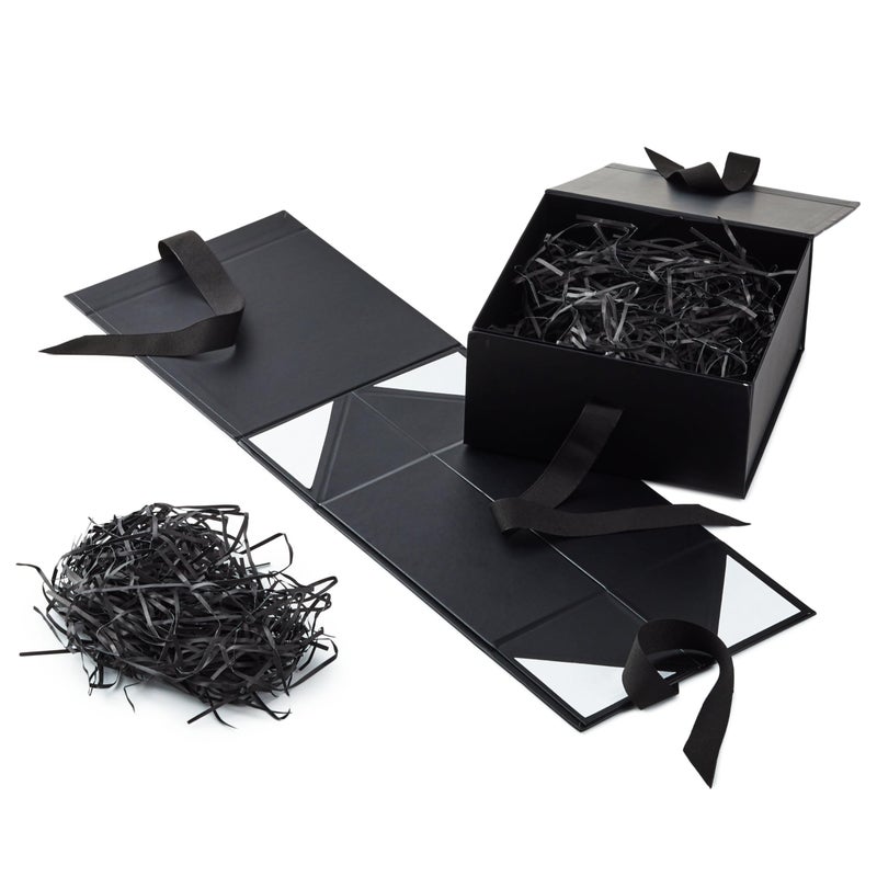 Hallmark Medium Gift Boxes with Bow and Shredded Paper Fill, Pack of 2 (Black 8 inch Box) for Weddings, Graduations, Birthdays, Father's Day, Groomsmen Gifts, All Occasion - Image 4