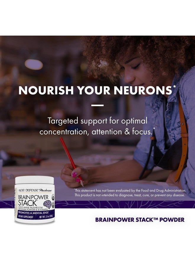 Host Defense BrainPower Stack Powder - Targeted Brain Support Supplement - Powder Mushroom Supplement with Lion's Mane, Niacin (B3) & Vitamin B12 - Herbal Brain Support - 100g (66 Servings)* - Image 3