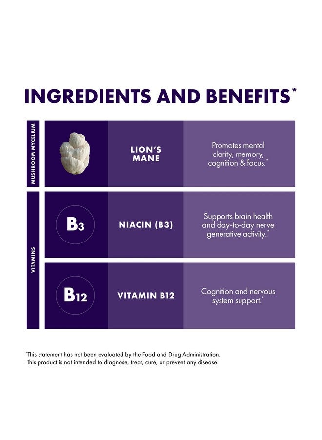 Host Defense BrainPower Stack Powder - Targeted Brain Support Supplement - Powder Mushroom Supplement with Lion's Mane, Niacin (B3) & Vitamin B12 - Herbal Brain Support - 100g (66 Servings)* - Image 4