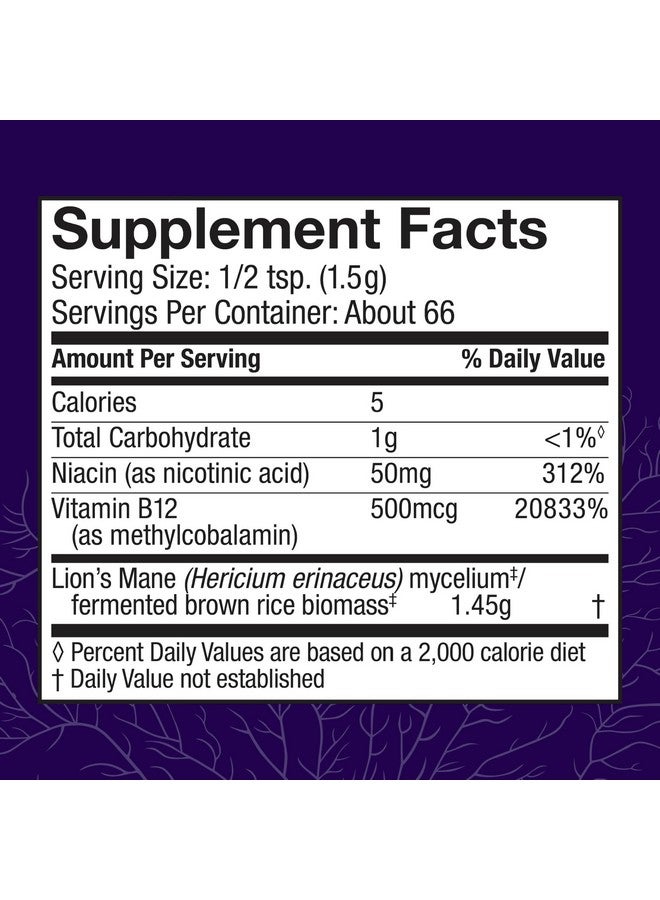 Host Defense BrainPower Stack Powder - Targeted Brain Support Supplement - Powder Mushroom Supplement with Lion's Mane, Niacin (B3) & Vitamin B12 - Herbal Brain Support - 100g (66 Servings)* - Image 2