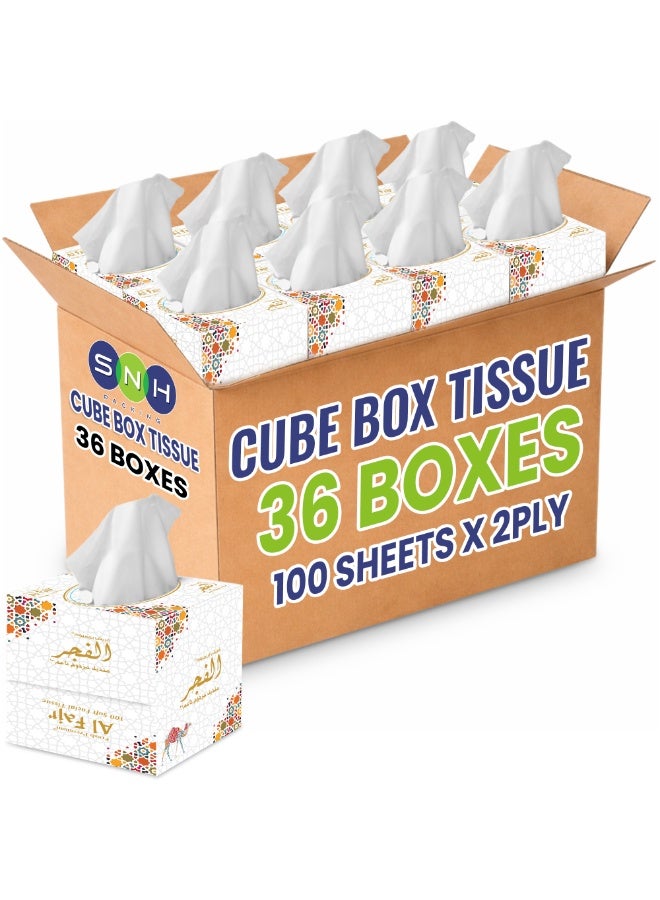 SNH Packing Al Fajr Cubic Box Facial Tissue Pack of 36, 2 Ply x 100 Tissues Each Cube Box - Image 1