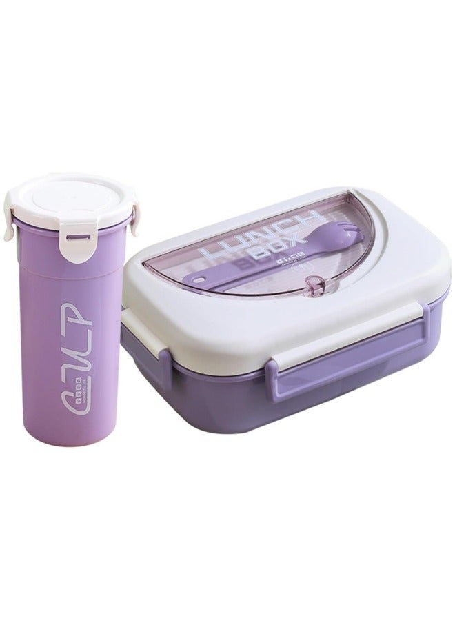 GGEROU Bento Lunch Box Water Cup Set for Kids,1000ml Bento Lunch Box Set with 400ml Water Bottle, 4 Compartments Portions Lunchbox with Tableware and Sauce Containers Purple  - Image 1
