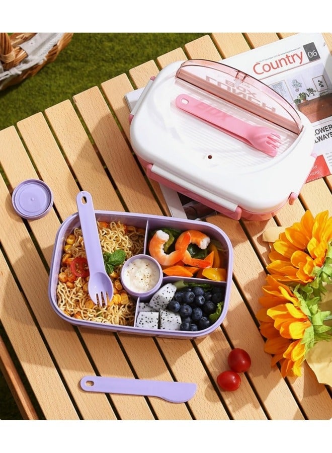 GGEROU Bento Lunch Box Water Cup Set for Kids,1000ml Bento Lunch Box Set with 400ml Water Bottle, 4 Compartments Portions Lunchbox with Tableware and Sauce Containers Purple  - Image 5