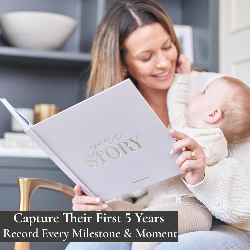 Bibi & Beau Baby Memory Book & Keepsake Journal for Boys or Girls | Baby Book from Birth to Age 5 | Gold Foil Hardcover, Photo Spaces & Milestones | Unisex Baby Scrapbook - Image 2