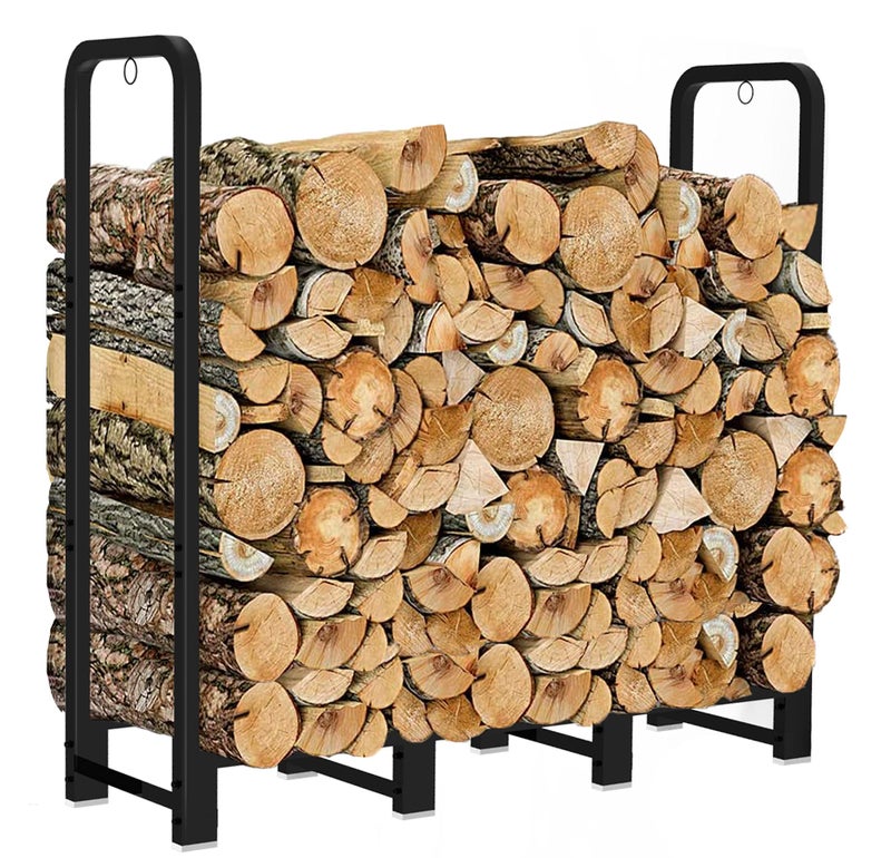 Artibear Firewood Rack Stand 4ft Heavy Duty Logs Holder for Outdoor Indoor Fireplace Metal Wood Pile Storage Stacker Organizer, Matte Black - Image 1