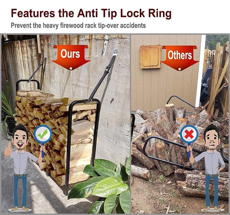 Artibear Firewood Rack Stand 4ft Heavy Duty Logs Holder for Outdoor Indoor Fireplace Metal Wood Pile Storage Stacker Organizer, Matte Black - Image 4