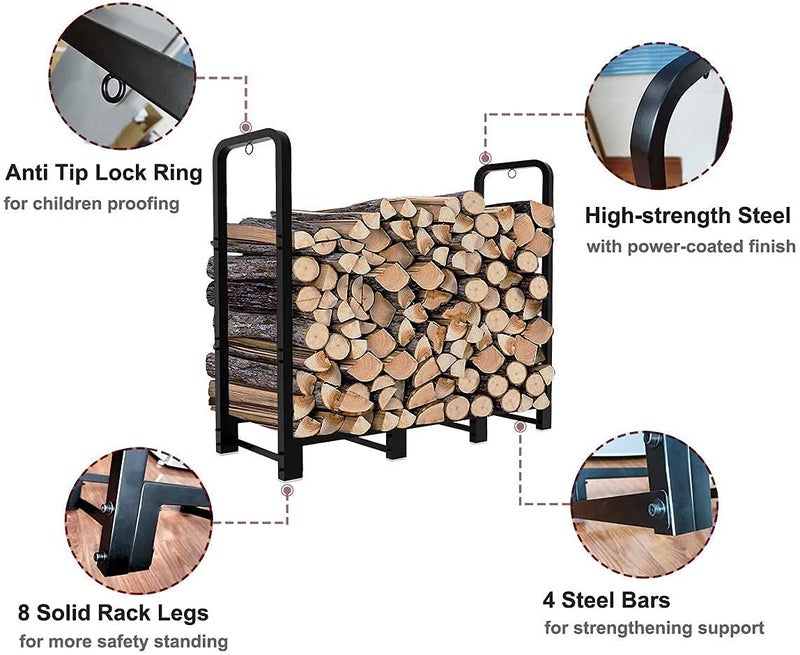 Artibear Firewood Rack Stand 4ft Heavy Duty Logs Holder for Outdoor Indoor Fireplace Metal Wood Pile Storage Stacker Organizer, Matte Black - Image 3