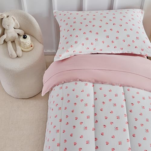 DuShow Toddler Bedding Set for Girls,4 Piece Bed-in-a-Bag Toddler Comforter Sets,Pink Heart Crib Bedding Sheets Set,Include Quilt Comforter,Flat Sheet,Fitted Sheet,Pillowcase - Image 5