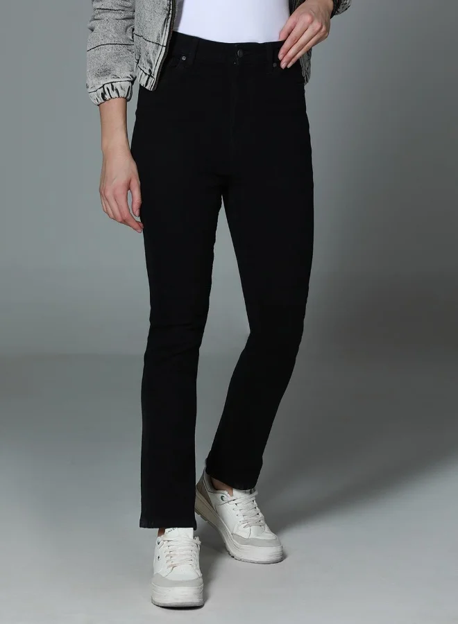 HIGH STAR Women's Black 100% Cotton Bleached Full Length Slim Fit Jeans