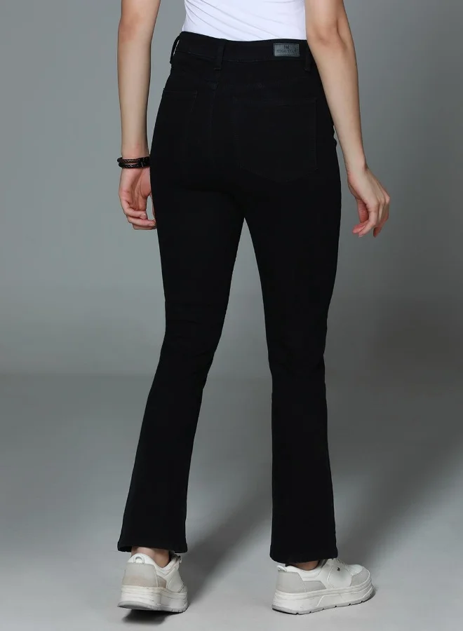 HIGH STAR Women's Black 100% Cotton Bleached Full Length Slim Fit Jeans