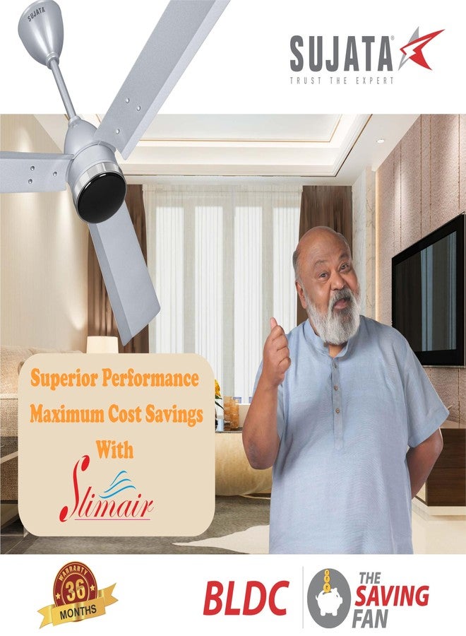 Sujata Slim Air BLDC Fans Ceiling 1200mm | 3 Years Warranty | Remote Fans Ceiling Fans 5 Star BEE Rating, Ceiling Fan for Living Room, 100% Copper Winding, Saving Upto 60% (Gray Chrome) - Image 1