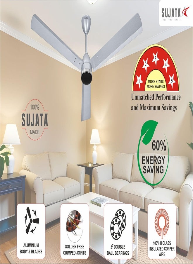 Sujata Slim Air BLDC Fans Ceiling 1200mm | 3 Years Warranty | Remote Fans Ceiling Fans 5 Star BEE Rating, Ceiling Fan for Living Room, 100% Copper Winding, Saving Upto 60% (Gray Chrome) - Image 2
