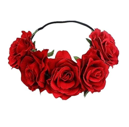 DNHCLL Rose Flower Crown Floral Headpiece for Women and Girls  Red Artificial Rose Hair Wreath with Headband