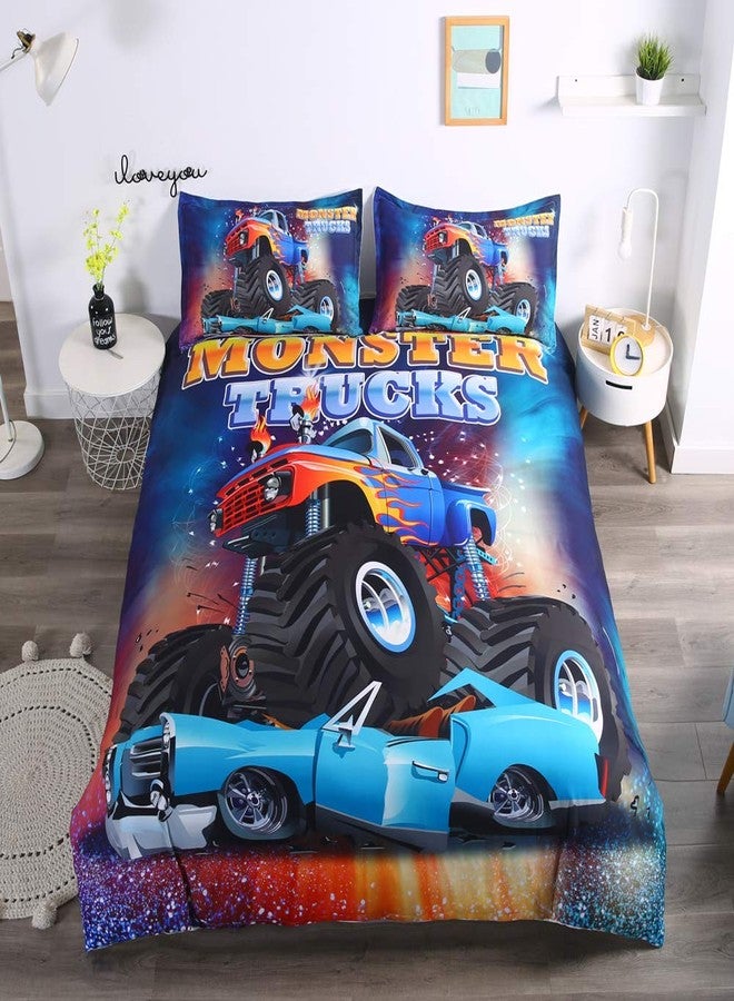 Suncloris,3D Monster Truck Home Bedding,Crushing on Car Freestyle Monster Truck Duvet Cover Sets.Included: Duvet Cover,Pillowcase(no Comforter Inside) (Twin) - Image 2