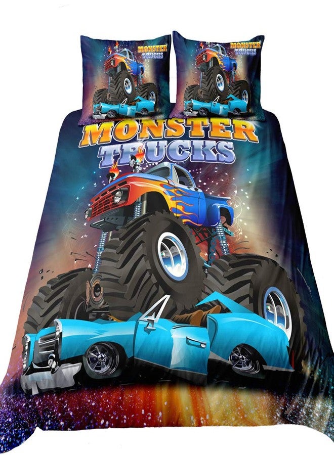Suncloris,3D Monster Truck Home Bedding,Crushing on Car Freestyle Monster Truck Duvet Cover Sets.Included: Duvet Cover,Pillowcase(no Comforter Inside) (Twin) - Image 1