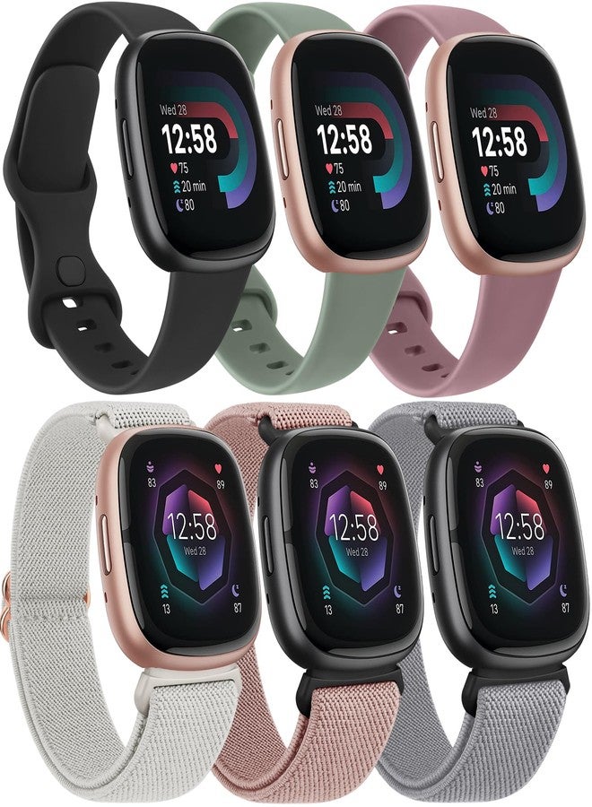 توبفيت عبوة من 3+3 أساور مطاطية وسيليكون متوافقة مع أساور Fitbit Versa 4 للنساء/أساور Fitbit Sense 2/أساور Fitbit Versa 3/أساور Fitbit Sense، سوار معصم بديل للنساء والرجال، صغير، A - Image 1