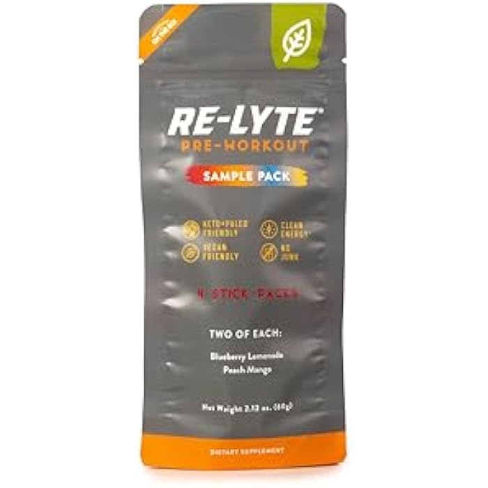 REDMOND Re-Lyte Pre-Workout Drink Mix, Sampler Pack, 4 Sticks - Image 1