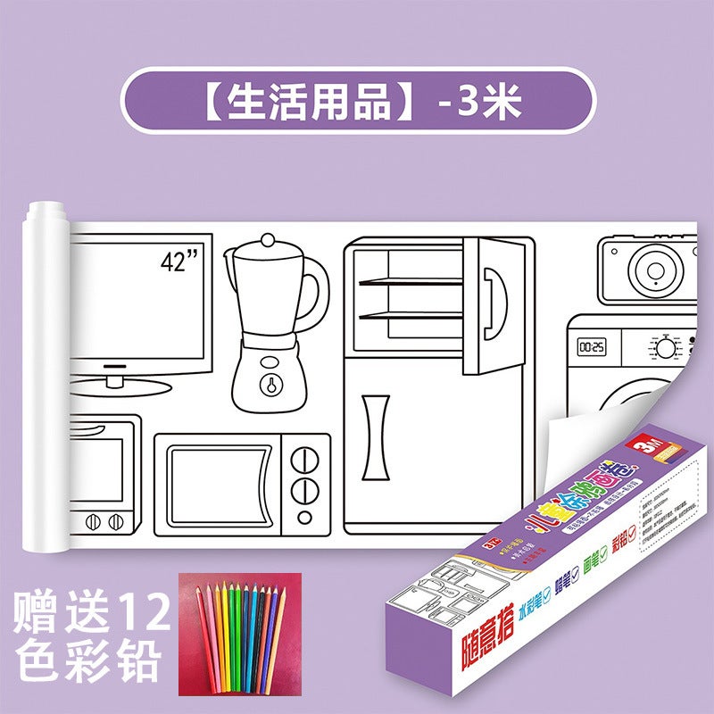 Children'S Graffiti Scroll Coloring Painting Paper Long Kindergarten 3M Painting Cloth Does Not Dirty The Wall Can Be Pasted On The Wall Scroll Colored Lead - Image 1