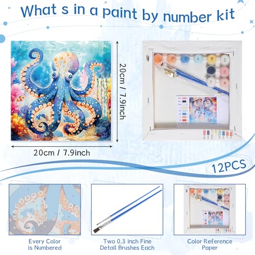 Nezyo 12 Sets Paint by Numbers Kit with Frame for Adult Beginners, Paint by Number DIY Acrylic Painting Canvas for Painting Party, Classroom Activity Birthday Gift, 8 x 8 Inch - Image 2