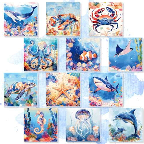 Nezyo 12 Sets Paint by Numbers Kit with Frame for Adult Beginners, Paint by Number DIY Acrylic Painting Canvas for Painting Party, Classroom Activity Birthday Gift, 8 x 8 Inch - Image 3