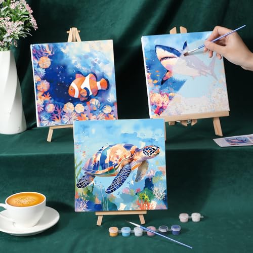 Nezyo 12 Sets Paint by Numbers Kit with Frame for Adult Beginners, Paint by Number DIY Acrylic Painting Canvas for Painting Party, Classroom Activity Birthday Gift, 8 x 8 Inch - Image 5