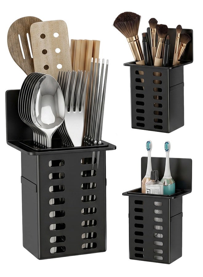 WangPangZi 3pcs Kitchen Tool Holder, Detachable Wall-Mounted Utensils And Forks Spoons Rack Drying Rack Space-Saving Storage Of Stationery Makeup Brushes and Cleaning Tools, Black - Image 1