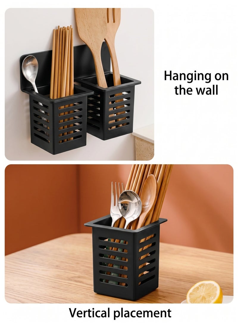 WangPangZi 3pcs Kitchen Tool Holder, Detachable Wall-Mounted Utensils And Forks Spoons Rack Drying Rack Space-Saving Storage Of Stationery Makeup Brushes and Cleaning Tools, Black - Image 4