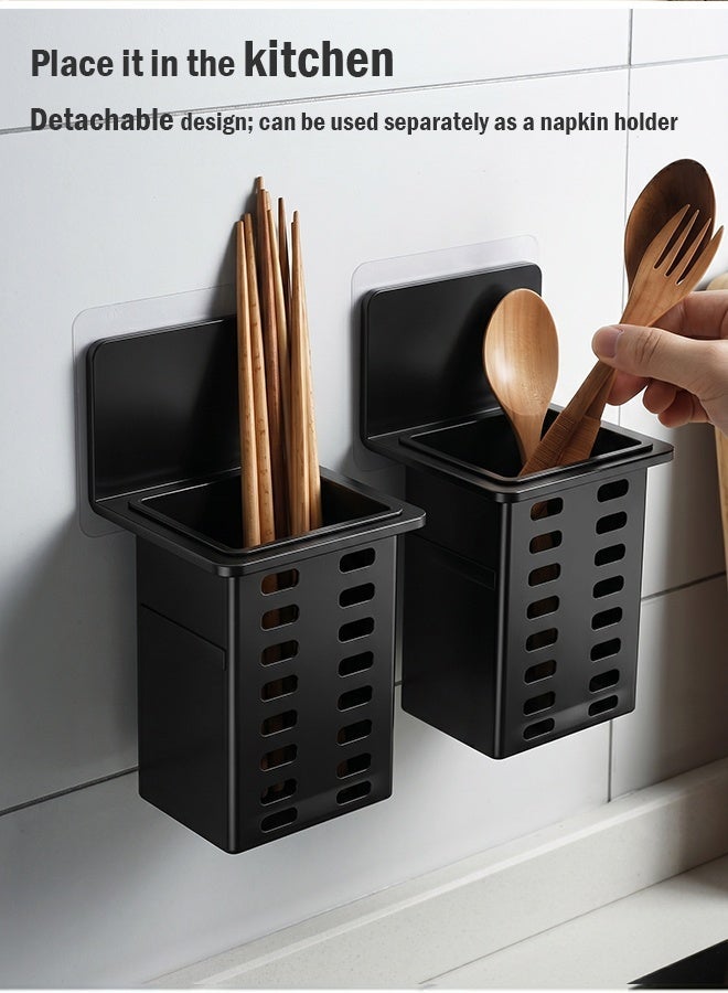 WangPangZi 3pcs Kitchen Tool Holder, Detachable Wall-Mounted Utensils And Forks Spoons Rack Drying Rack Space-Saving Storage Of Stationery Makeup Brushes and Cleaning Tools, Black - Image 5