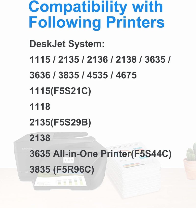 خرطوشة حبر 652XL، معاد تصنيعها لاستخدامها مع طابعات HP 652، وتناسب أيضًا طابعات HP DeskJet 3835، 4535، 3788، 3789، 3790، 3775، 5075، 5275 (1 خرطوشة سوداء و1 خرطوشة ثلاثية الألوان). - Image 2