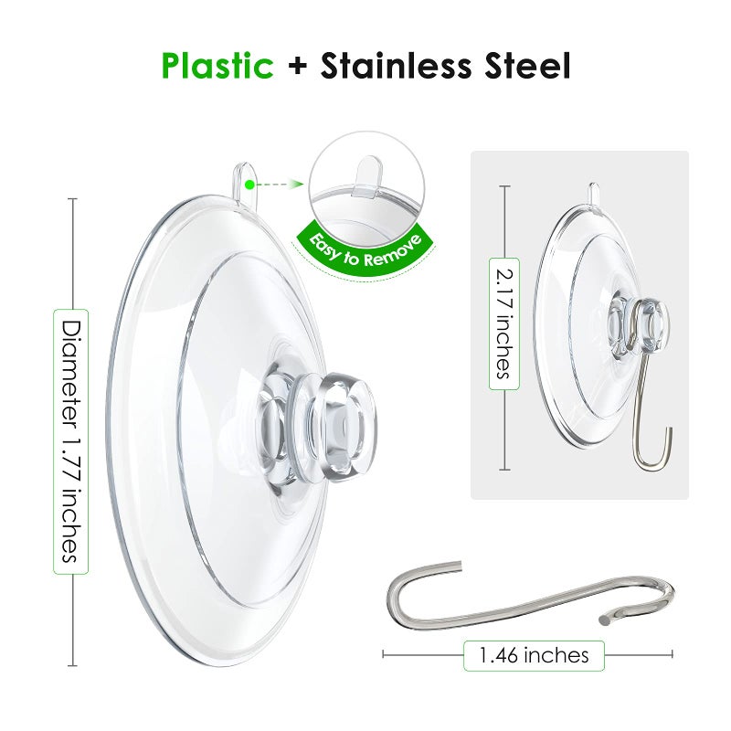 Hangerspace Suction Cup Hooks, 1.77 Inches Clear PVC Suction Cups with Metal Hooks Removable Small Suction Cups for Shower Bathroom Kitchen Wall Window Glass Door 12 Pack - Image 5