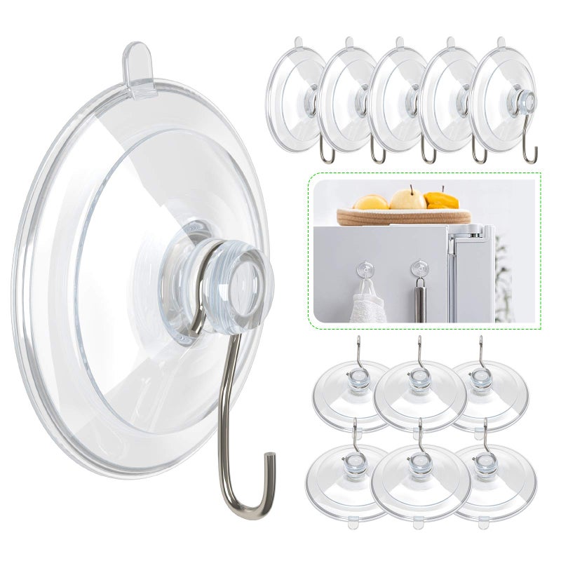 Hangerspace Suction Cup Hooks, 1.77 Inches Clear PVC Suction Cups with Metal Hooks Removable Small Suction Cups for Shower Bathroom Kitchen Wall Window Glass Door 12 Pack - Image 1