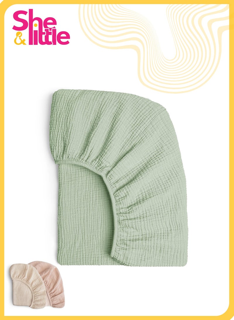 غطاء سرير للأطفال الرضع، 100% قطن ناعم وقابل للتنفس، يناسب المراتب المستطيلة / الدائرية / البيضاوية / شكل الساعة الرملية، تصميم مع جيب عميق، سهل الغسل ودائم، مثالي للأطفال حديثي الولادة، مناسب للصيف - Image 1