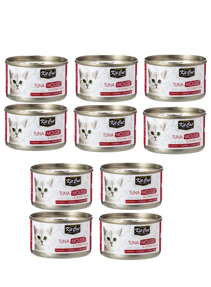 Kit Cat 10Pc Tuna Mousse with Chicken Topper Cat Wet Food 80g