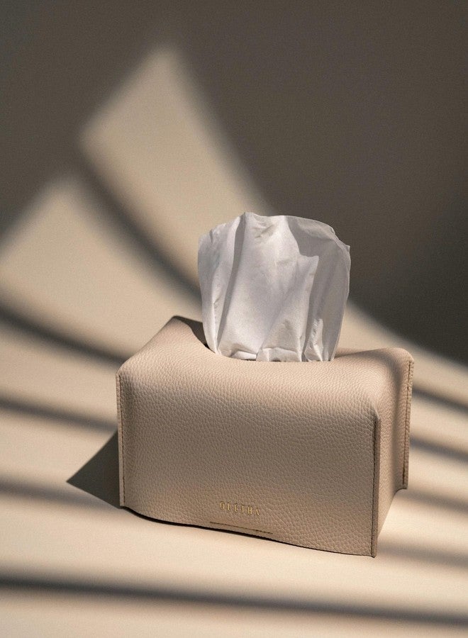 OLETHA Aesthetic Rectangle Tissue Box Cover, Medium Flat Box Tissues Holder Rectangular, Light Taupe - Image 2
