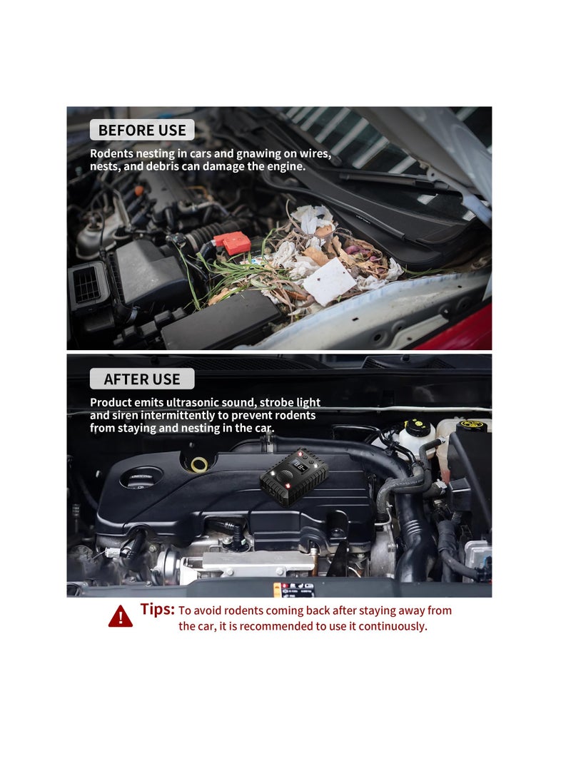 SOLARAE طارد القوارض لمحركات السيارات، 1 قطعة طارد قوارض تحت غطاء المحرك، حماية المركبة طارد فائق الصوت للفئران، ابقِ الجرذان والفئران والسناجب بعيدًا عن محرك السيارة - Image 2