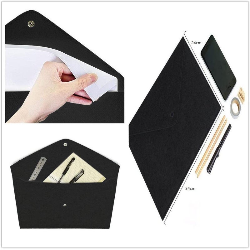 GREENSHEEP Felt A4 Paper Document Folders - Portable File Holder Document Organizer With Button Closure For Office, School, Stationery, Pack Of 2 (Black And Dark Grey) - Image 2