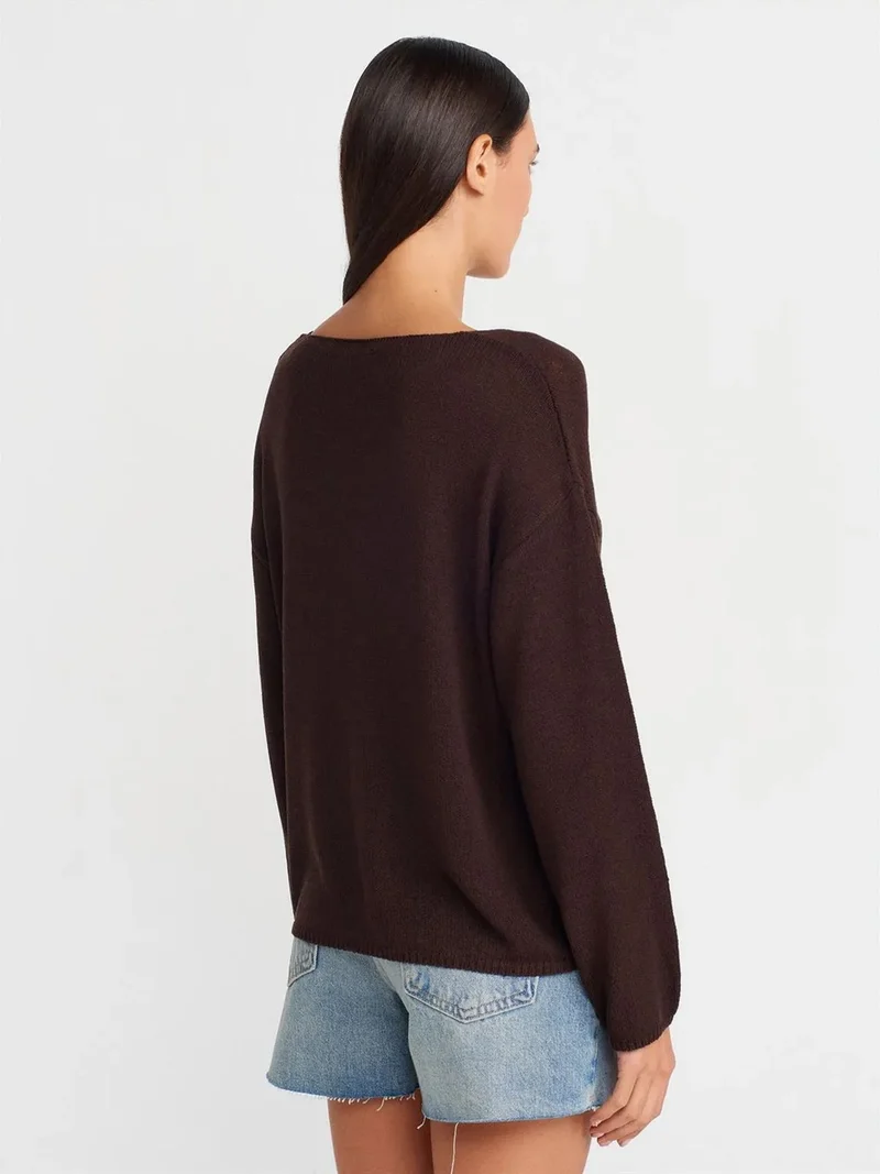 ديلفين DILVIN Women's Ribbed Boat-Neck Knit Sweater