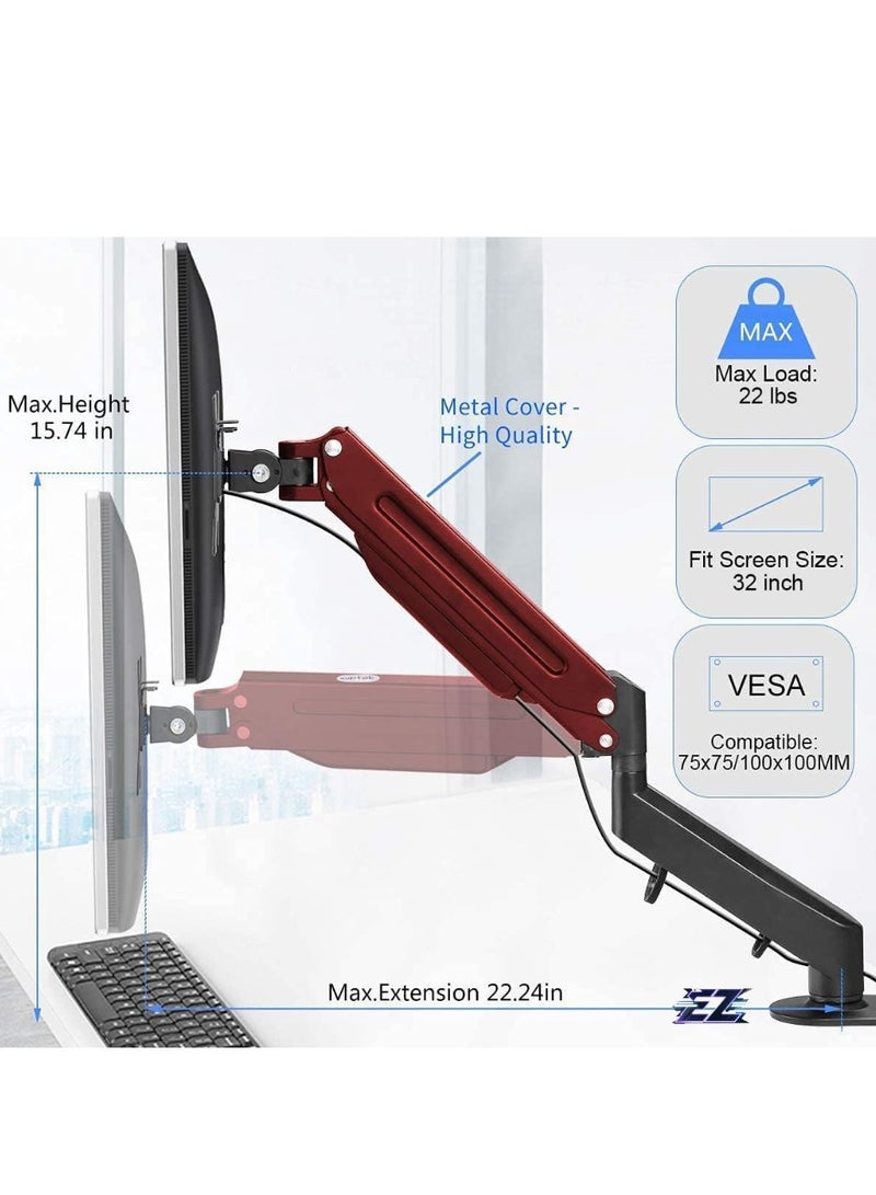 Gravity Monitor Mount Gas Spring Monitor Arm Desk Mount Fully Adjustable Fits 17 20 22 23 24 26 32 inch Monitors Weight Capacity up to 22 lbs - Image 2