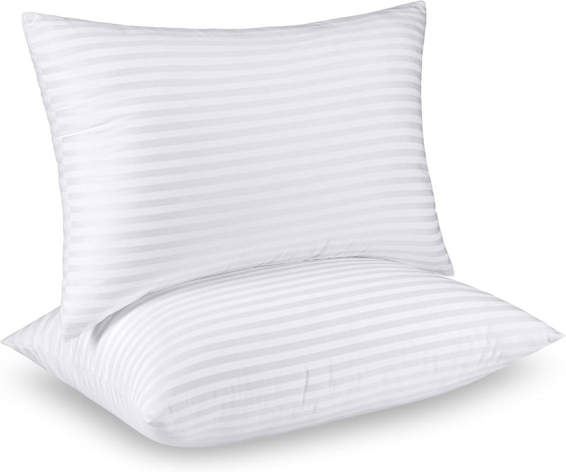 9villa Hollow Fiber Sleeping Pillow 41X61 CM (16X24 inch) Satin Strpe White Fabric Microfiber Pillow Pack/Set of 4 - Image 2