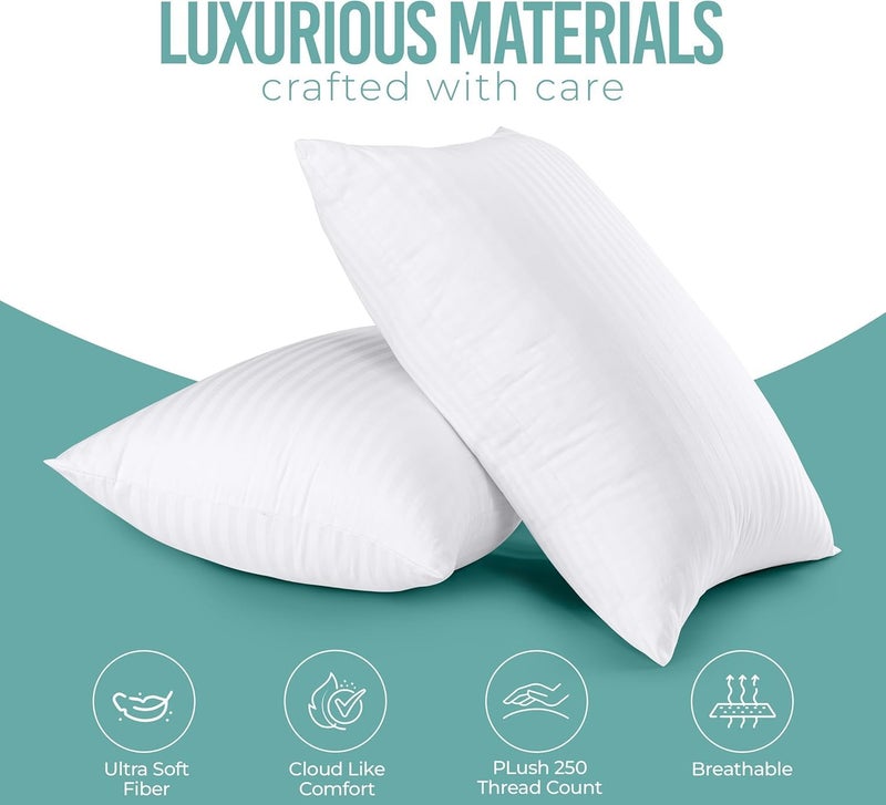 9villa Hollow Fiber Sleeping Pillow 41X61 CM (16X24 inch) Satin Strpe White Fabric Microfiber Pillow Pack/Set of 4 - Image 3