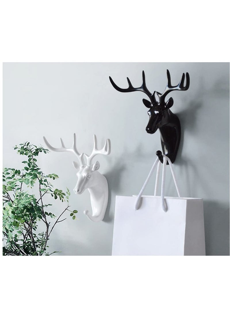 DHVSAM DHVSAM Deer Head Single Wall Hook Hanger Animal Shaped Coat Hat Hook Heavy Duty Rustic Key Clothes Pet LeashUmbrella9Hooks Rack Organizer for Wall Decorative Gift Wall Mounted White  - Image 2