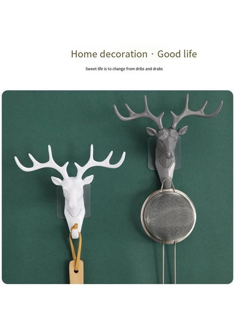 DHVSAM DHVSAM Deer Head Single Wall Hook Hanger Animal Shaped Coat Hat Hook Heavy Duty Rustic Key Clothes Pet LeashUmbrella9Hooks Rack Organizer for Wall Decorative Gift Wall Mounted White  - Image 5