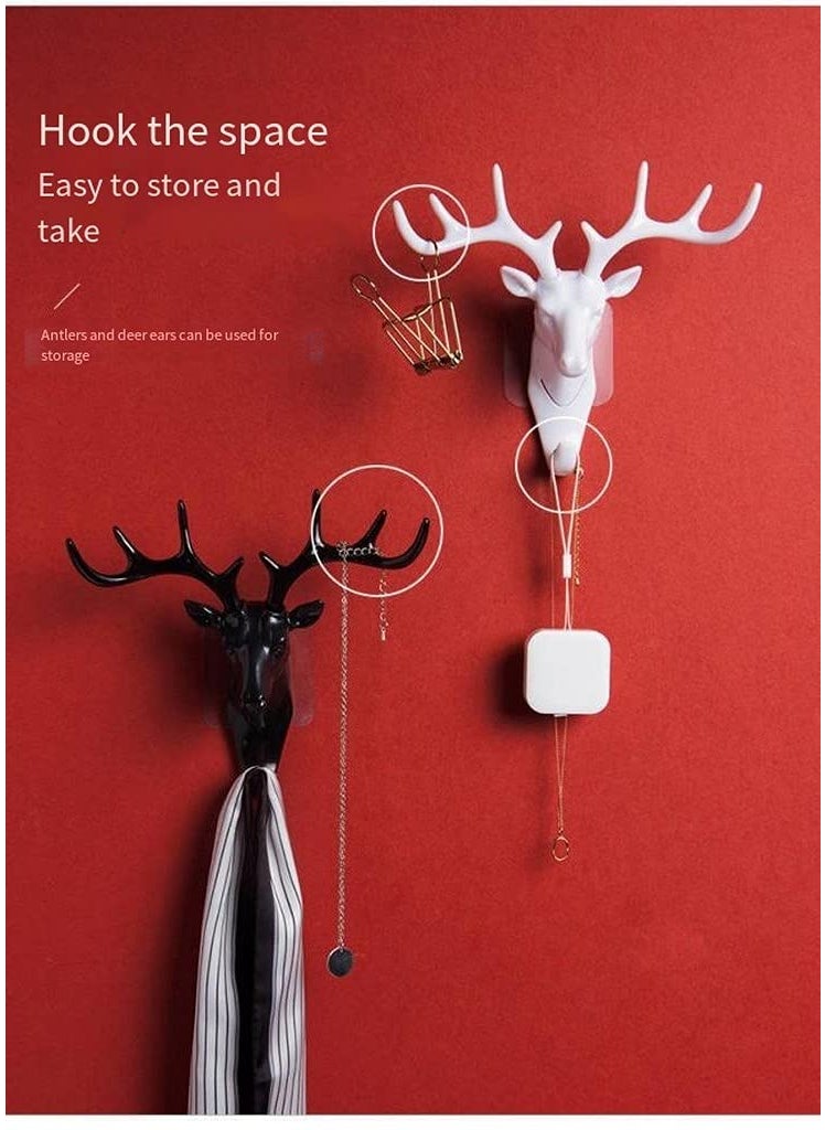 DHVSAM DHVSAM Deer Head Single Wall Hook Hanger Animal Shaped Coat Hat Hook Heavy Duty Rustic Key Clothes Pet LeashUmbrella9Hooks Rack Organizer for Wall Decorative Gift Wall Mounted White  - Image 4