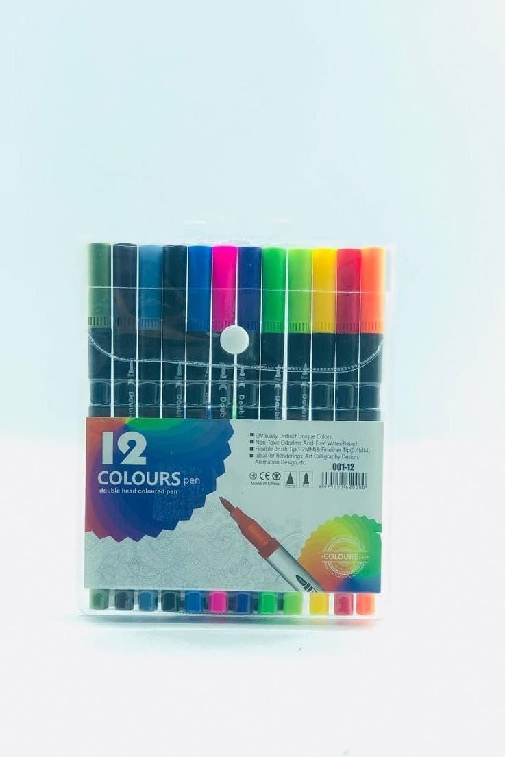 بوكس مجموعة أدوات مدرسية مكونة من 26 قطعة  ( 12 قلم رسم تحديد فرشاة مزدوجة الاطراف + 3 قلم جاف ازرق + قلم سنون باستيكة + استيكة روج + نوت بوك كرتوني + ملاحظات لاصقة + 4 قلم فسفوري الوان + مسطرة + كوريكتور شريط تصحيح + دباسة مكتب مع الدبابيس  ) - Image 5