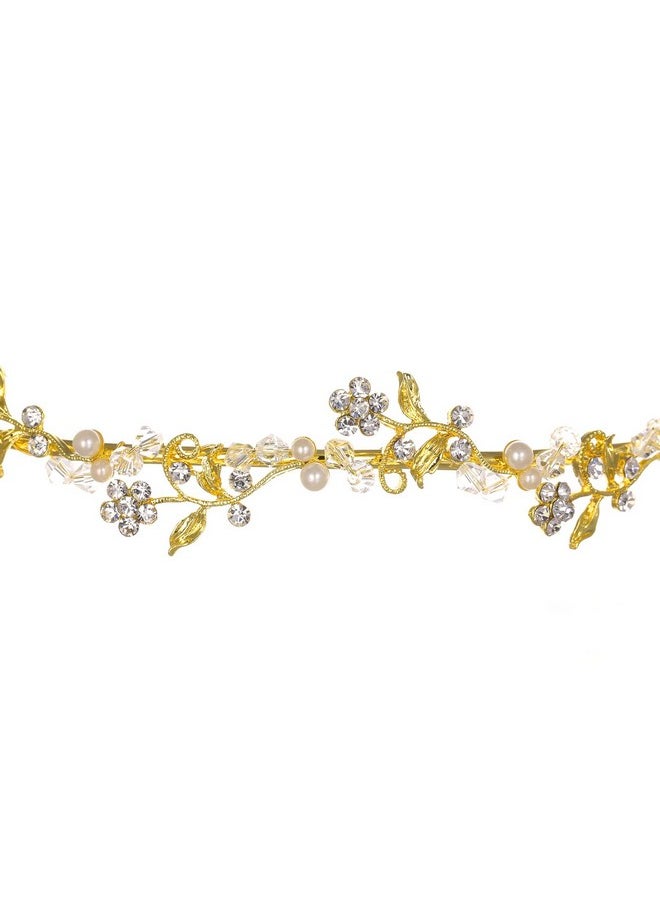 SAMKY Floral Wreath Bridal Wedding Prom Headband Tiara Gold Plated Faux Pearls T1187  - Image 2