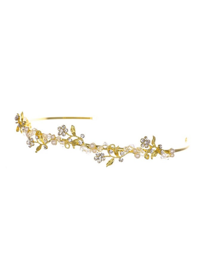SAMKY Floral Wreath Bridal Wedding Prom Headband Tiara Gold Plated Faux Pearls T1187  - Image 3