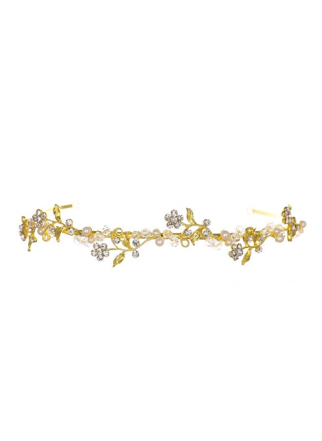 SAMKY Floral Wreath Bridal Wedding Prom Headband Tiara Gold Plated Faux Pearls T1187  - Image 1