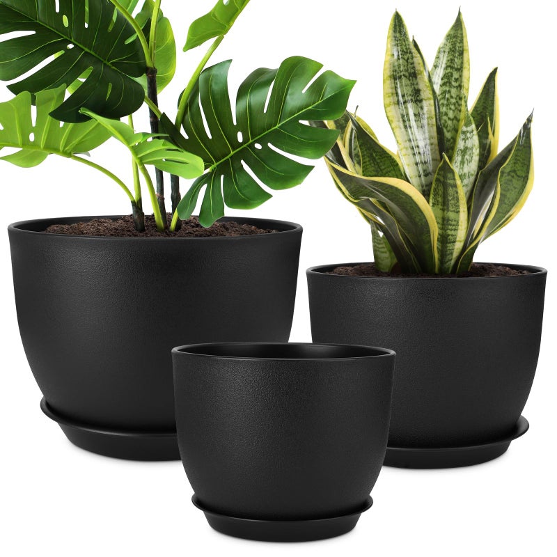 YNNICO Plant Pots 12109 inch Set of 3 Flower Pots with Multi Mesh Drainage Holes Large Planters for Indoor Outdoor Garden Plants and Flowers Black