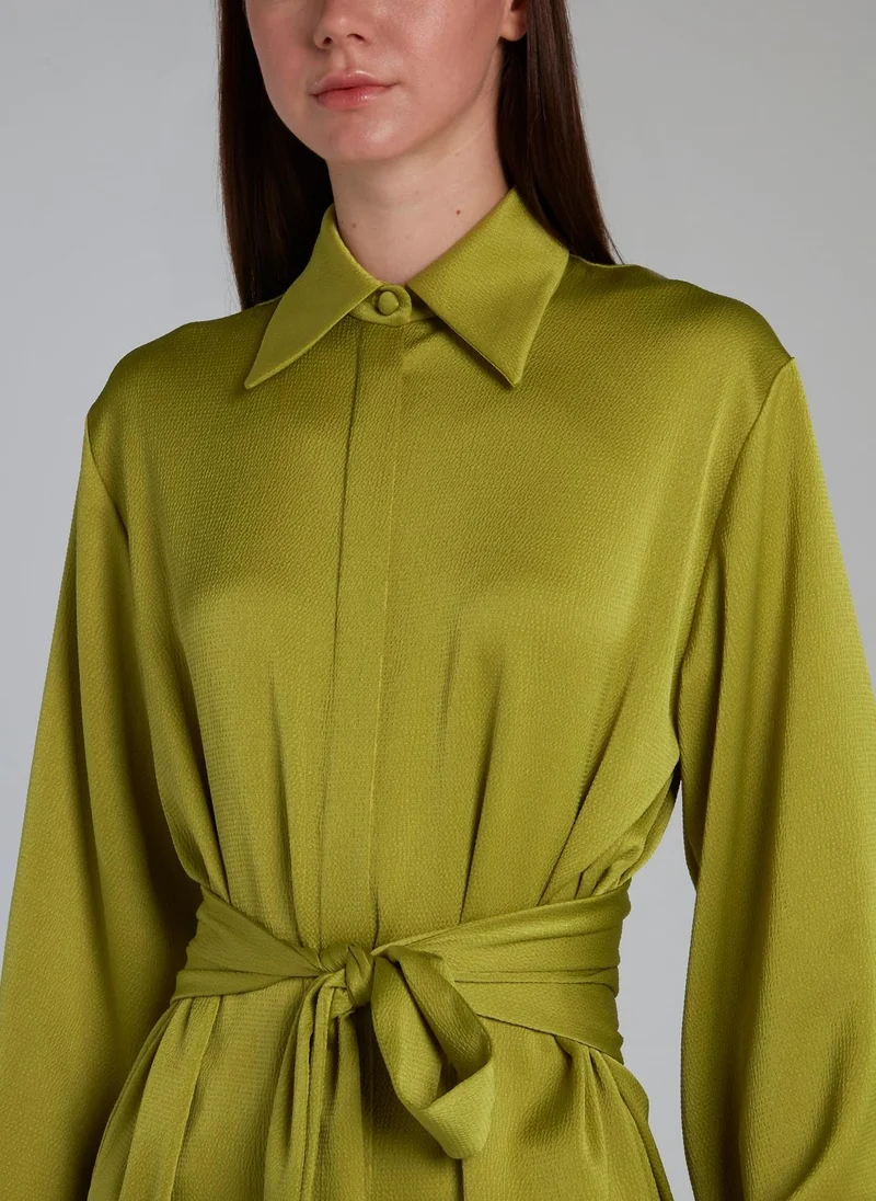 Dalood Chartreuse Tie Front Shirt Dress